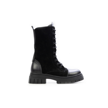 Дамски ежедневни боти в комбинация естествена кожа и естествен велур черни 184-2-61-132