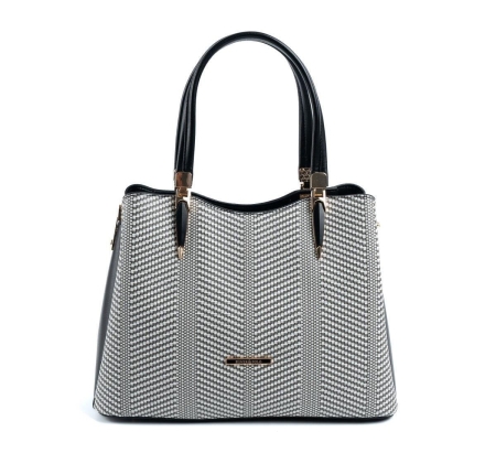 Дамска елегантна чанта в черно и бяло 1205 M132 Silver&Polo