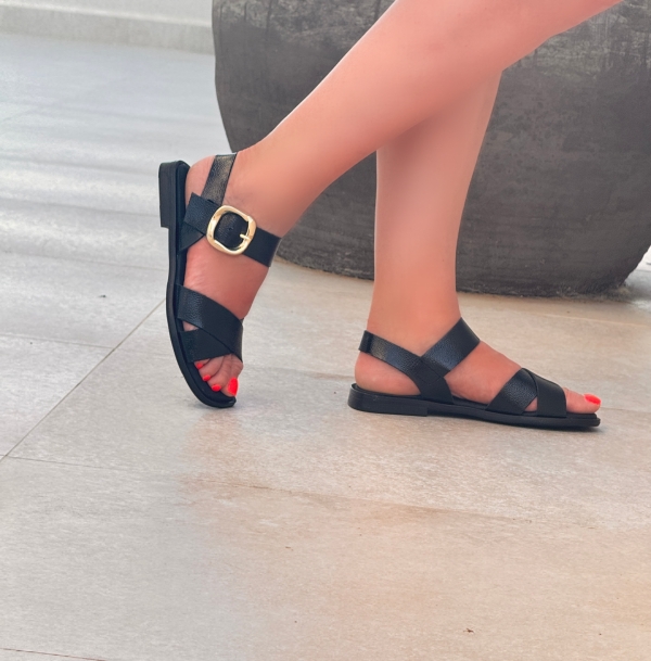 Дамски ежедневни сандали от естествена кожа черни 5583 Oh My Sandals