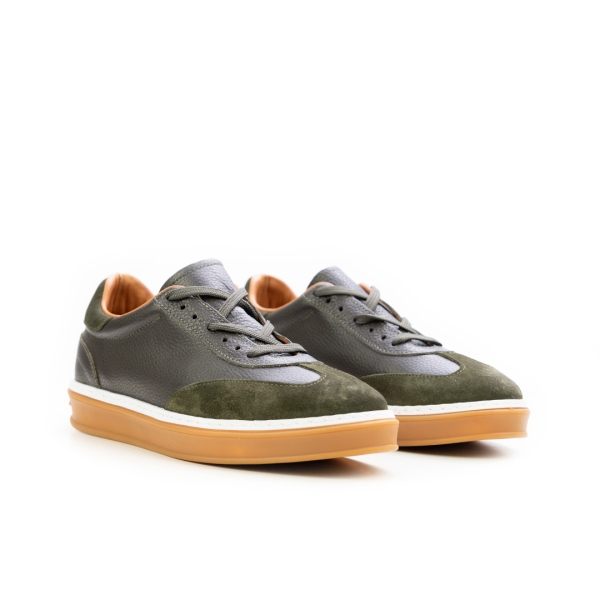 Мъжки спортни обувки в комбинация естествена кожа и естествен велур зелени LP-S