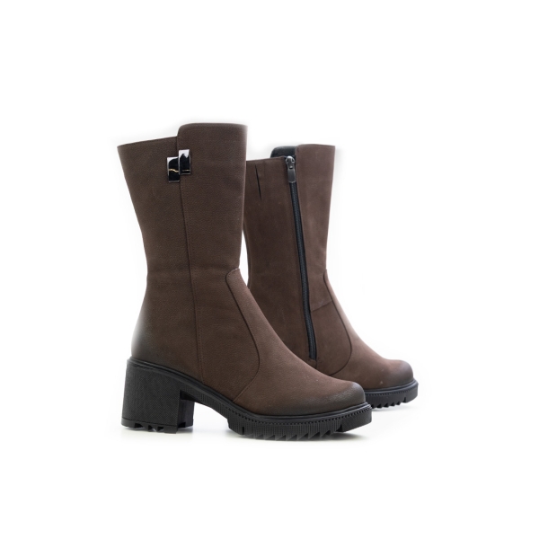 Дамски ежедневни боти от естествен набук тъмно кафяви 10-100-33-2094