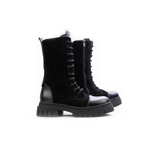 Дамски ежедневни боти в комбинация естествена кожа и естествен велур черни 184-2-61-132