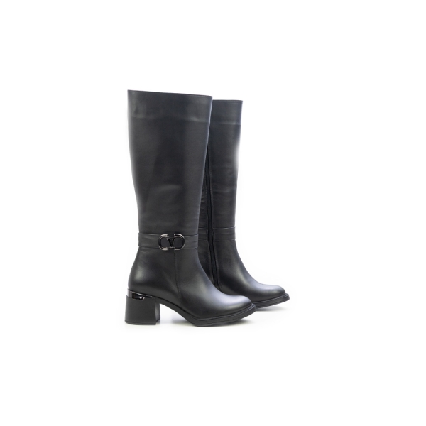 Дамски елегантни ботуши от естествена кожа черни 653-13-106