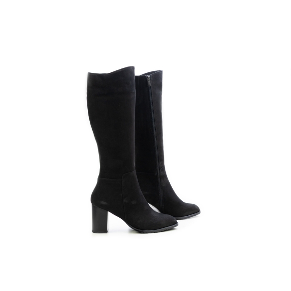 Дамски елегантни ботуши от естествен велур черни 372-180