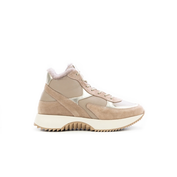 Дамски спортни боти в комбинация естествена кожа и естествен набук бежово и злато 157