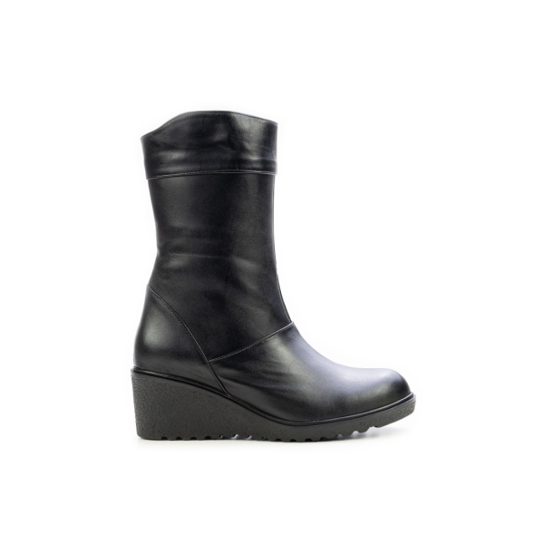 Дамски ежедневни боти от естествена кожа на платформа черни 400-61-32