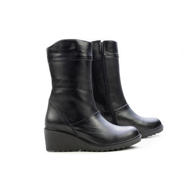 Дамски ежедневни боти от естествена кожа на платформа черни 400-61-32