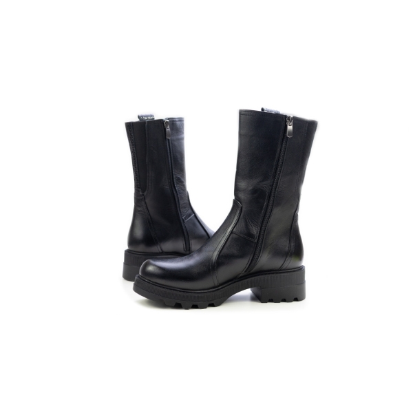 Дамски ежедневни боти в комбинация естествена кожа и естествен лак черни 11-1612-1-41