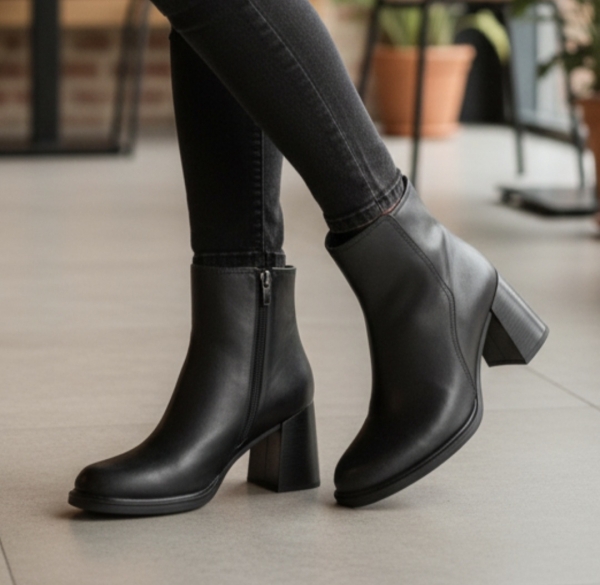 Дамски елегантни боти от естествена кожа черни 351-100