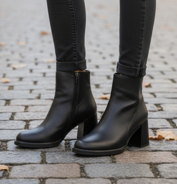 Дамски елегантни боти от естествена кожа черни 351-100