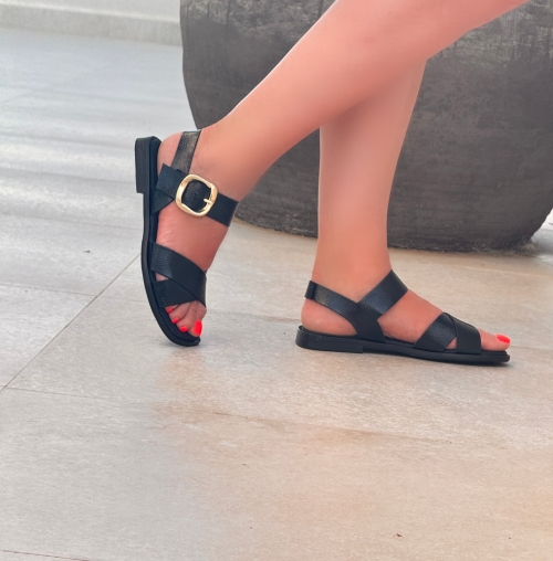 Дамски ежедневни сандали от естествена кожа черни 5583 Oh My Sandals