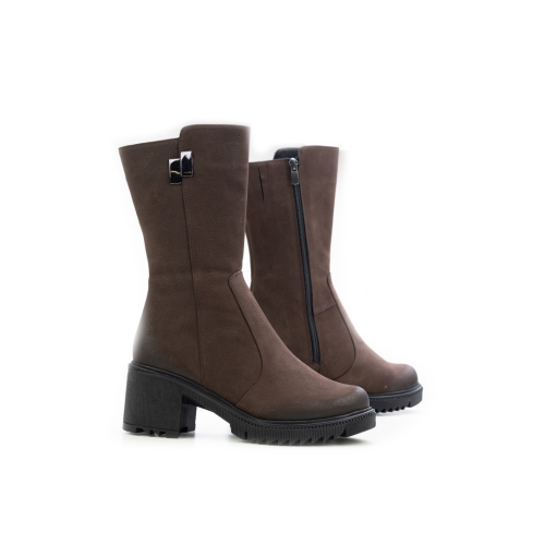 Дамски ежедневни боти от естествен набук тъмно кафяви 10-100-33-2094