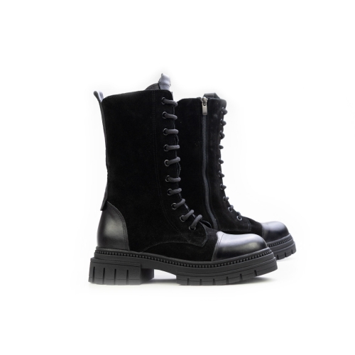 Дамски ежедневни боти в комбинация естествена кожа и естествен велур черни 184-2-61-132