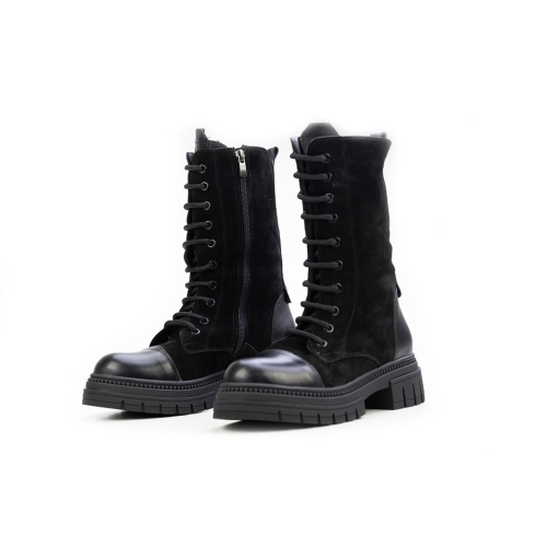 Дамски ежедневни боти в комбинация естествена кожа и естествен велур черни 184-2-61-132