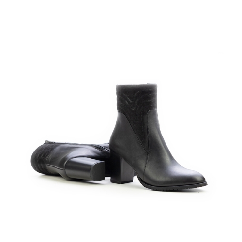 Дамски елегантни боти в комбинация естествена кожа и естествен набук черни 370-100-196