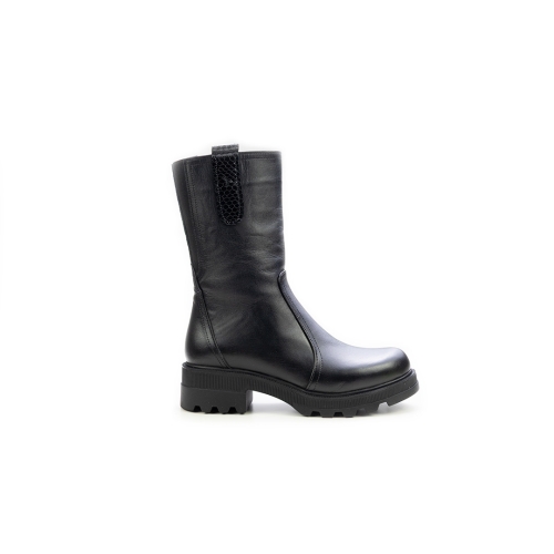 Дамски ежедневни боти в комбинация естествена кожа и естествен лак черни 11-1612-1-41