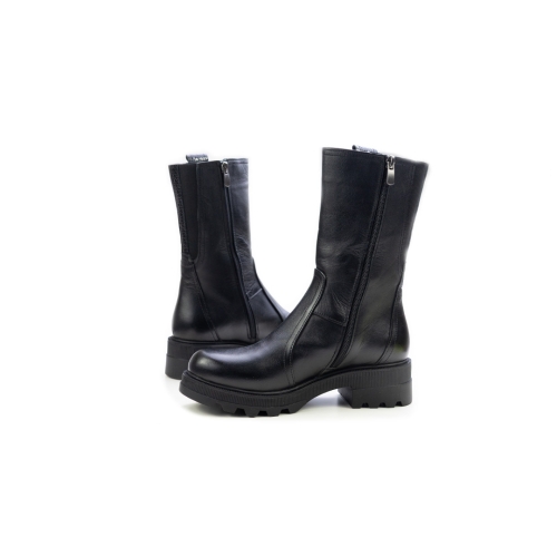 Дамски ежедневни боти в комбинация естествена кожа и естествен лак черни 11-1612-1-41