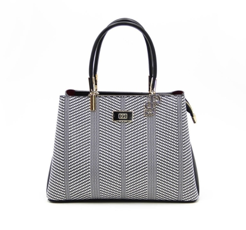 Дамска елегантна чанта в бяло и черно 1098 M132 Silver&Polo