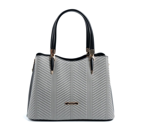 Дамска елегантна чанта в черно и бяло 1205 M132 Silver&Polo