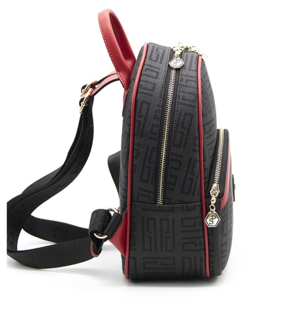 Дамска раница в черно и червено 945 M11 PP Labirent Silver&Polo