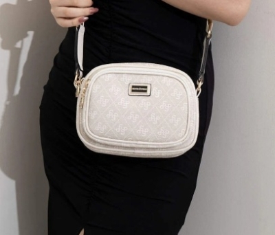 Дамска чанта през рамо бежова 1111 M178 SP Print Silver&Polo