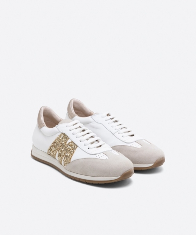 Дамски спортни обувки от естествена кожа в бяло и бежаво 7005-12048 Patricia Miller