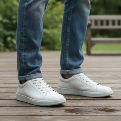 Мъжки спортни обувки от естествена кожа в бяло 6018 Atrai