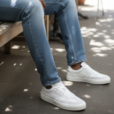 Мъжки спортни обувки от естествена кожа в бяло 5908 Atrai