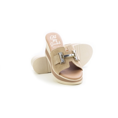 Дамски ежедневни чехли от естествен велур бежови 5980 Oh My Sandals