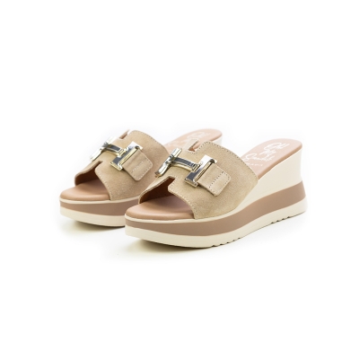 Дамски ежедневни чехли от естествен велур бежови 5980 Oh My Sandals
