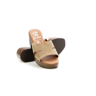 Дамски ежедневни чехли от естествен велур бежови 5920 Oh My Sandals