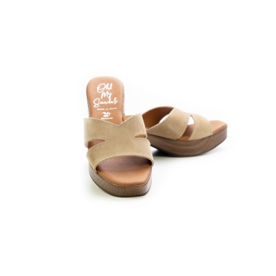 Дамски ежедневни чехли от естествен велур бежови 5920 Oh My Sandals