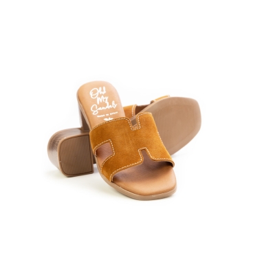 Дамски ежедневни чехли от естествен велур камел 5900 Oh My Sandals