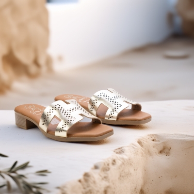 Дамски ежедневни чехли от естествена кожа в злато 5882 Oh My Sandals