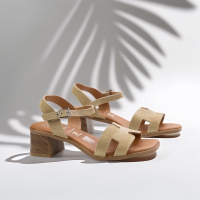 Дамски ежедневни сандали от естествен велур бежови 5901 Oh My Sandals