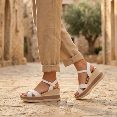 Дамски ежедневни сандали от естествена кожа в бяло 5983 Oh My Sandals