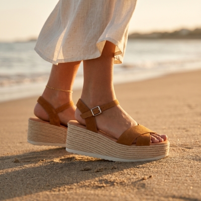 Дамски ежедневни сандали от естествен велур камел 6032 Oh My Sandals