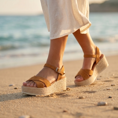 Дамски ежедневни сандали от естествен велур камел 6032 Oh My Sandals