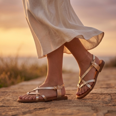 Дамски ежедневни сандали от естествена кожа в злато 5802 Oh My Sandals
