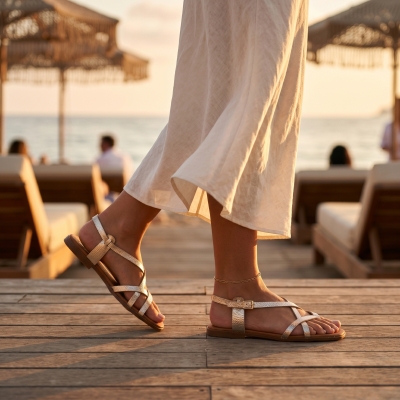Дамски ежедневни сандали от естествена кожа в злато 5802 Oh My Sandals