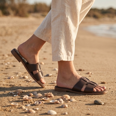 Дамски ежедневни чехли от естествена кожа тъмно кафяви 5823 Oh My Sandals