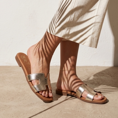 Дамска ежедневни чехли от естествена кожа в злато 5810 Oh My Sandals