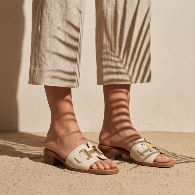 Дамски ежедневни чехли от естествена кожа бежови 5890 Oh My Sandals