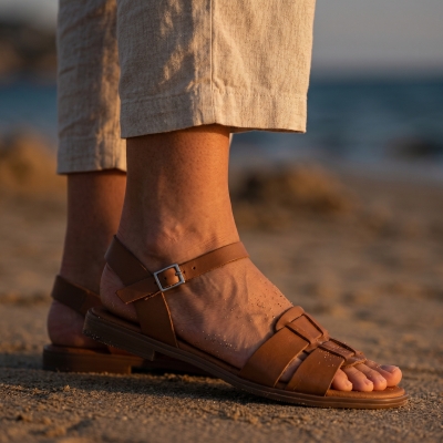 Дамски ежедневни сандали от естествена кожа кафяви 5824 Oh My Sandals