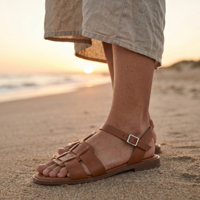 Дамски ежедневни сандали от естествена кожа кафяви 5824 Oh My Sandals