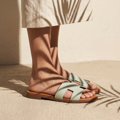 Дамски ежедневни чехли от естествена кожа мента 5810 Oh My Sandals