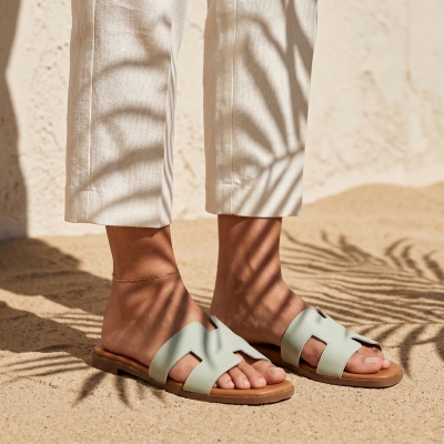 Дамски ежедневни чехли от естествена кожа мента 5810 Oh My Sandals