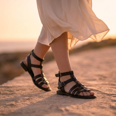 Дамски ежедневни сандали от естествена кожа черни 5769 Oh My Sandals