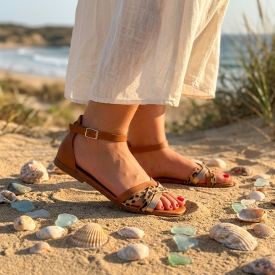 Дамски ежедневни сандали от естествена кожа в кафяво 5554 Oh My Sandals