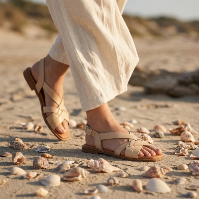 Дамски ежедневни сандали от естествена кожа камел 5330 Oh My Sandals